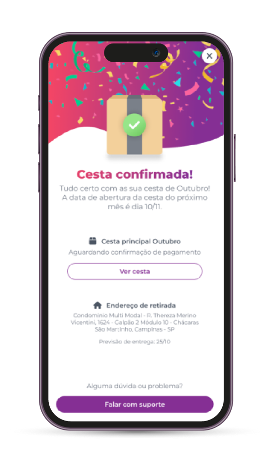 Tela de confirmação de entrega